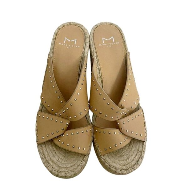 Marc Fisher Size 7 Wedge Espadrille Studded Beige Camel - Picture 8 of 11